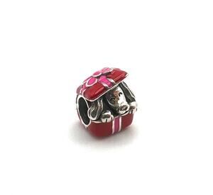 New Puppy in a Gift Box Charm for European Bracelet